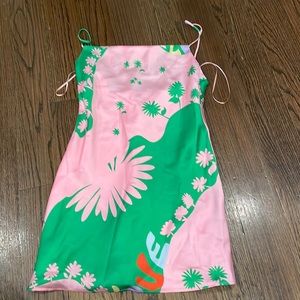 Zara pink and green satin mini dress